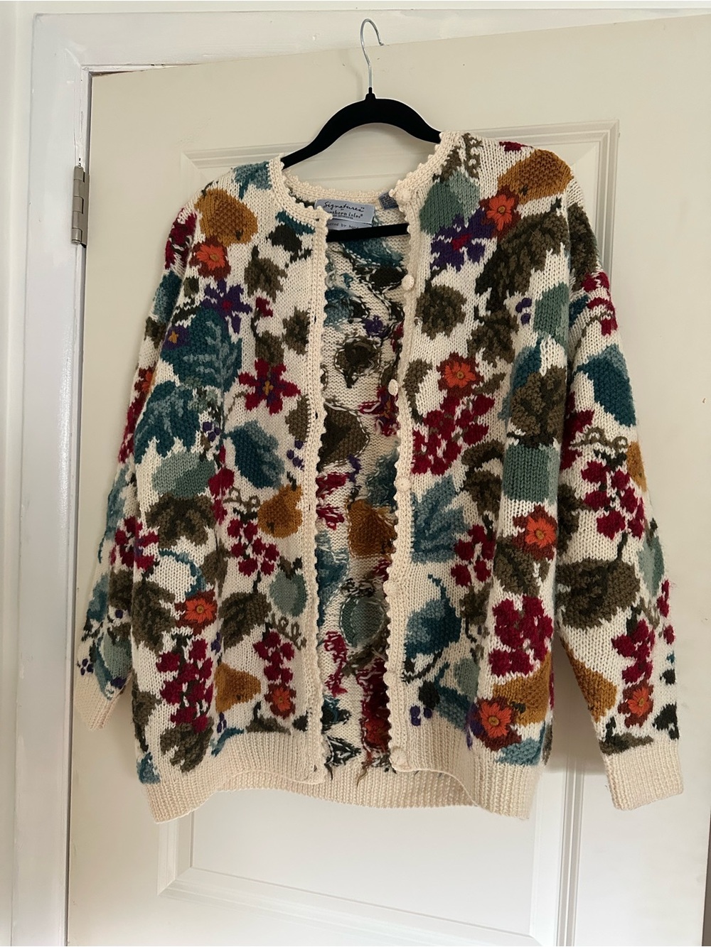 Vintage 100% Wool Fall Floral Multi-Color Knit Cardigan Sweater - Women